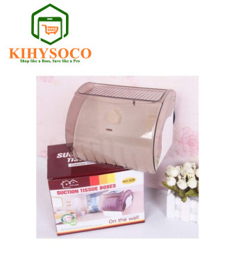 Kihysoco: The Best Shop for Wall-Mounted Suction Tissue Dispenser Napkin Holder Box Paper Tray Roll Waterproof Toilet Paper Shelf Holder Bathroom - Cream & Brown in Nairobi, Kenya