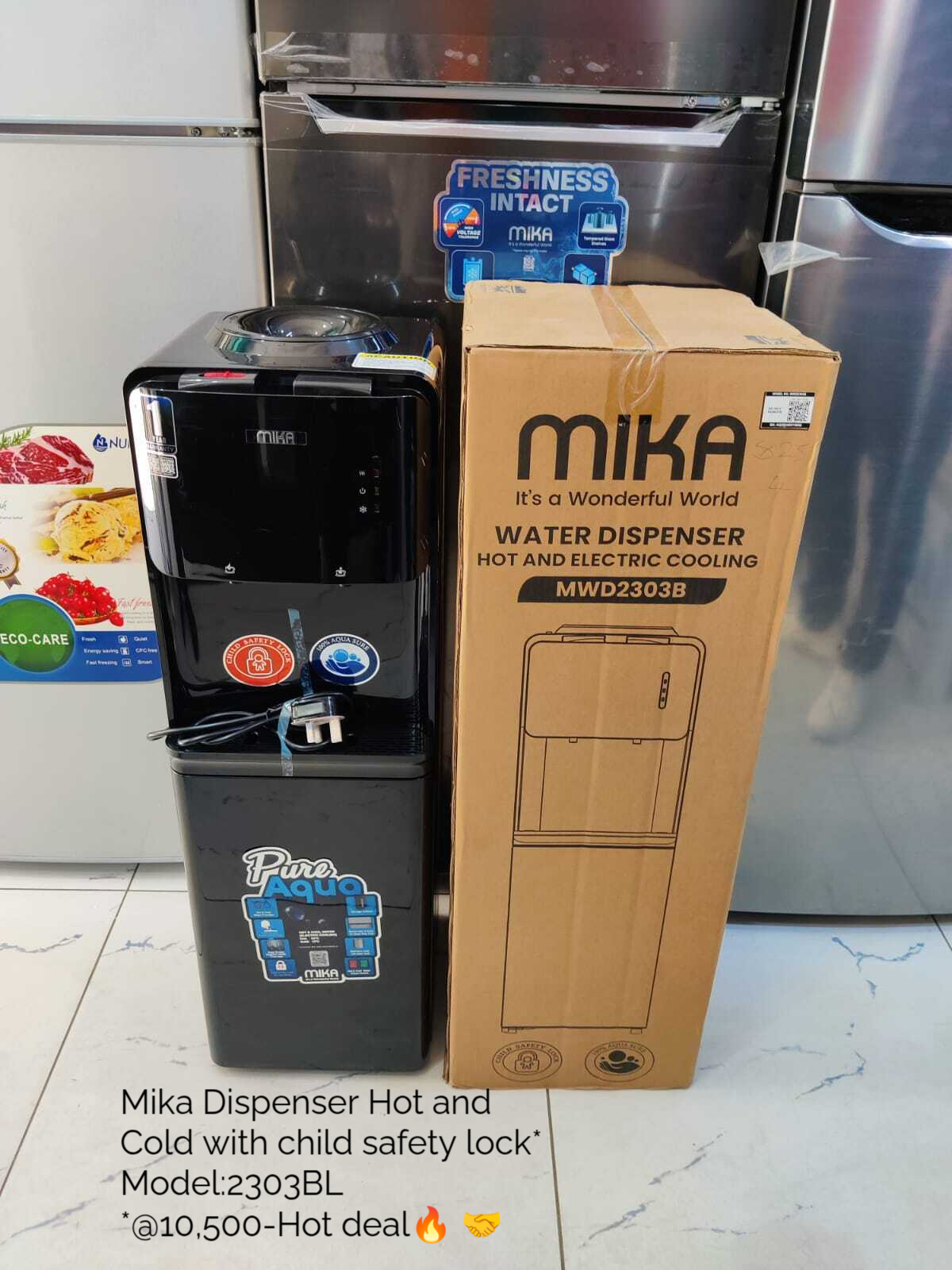 Mika Water Dispenser (Hot & Cold with Child Safety Lock, Model 2303BL)