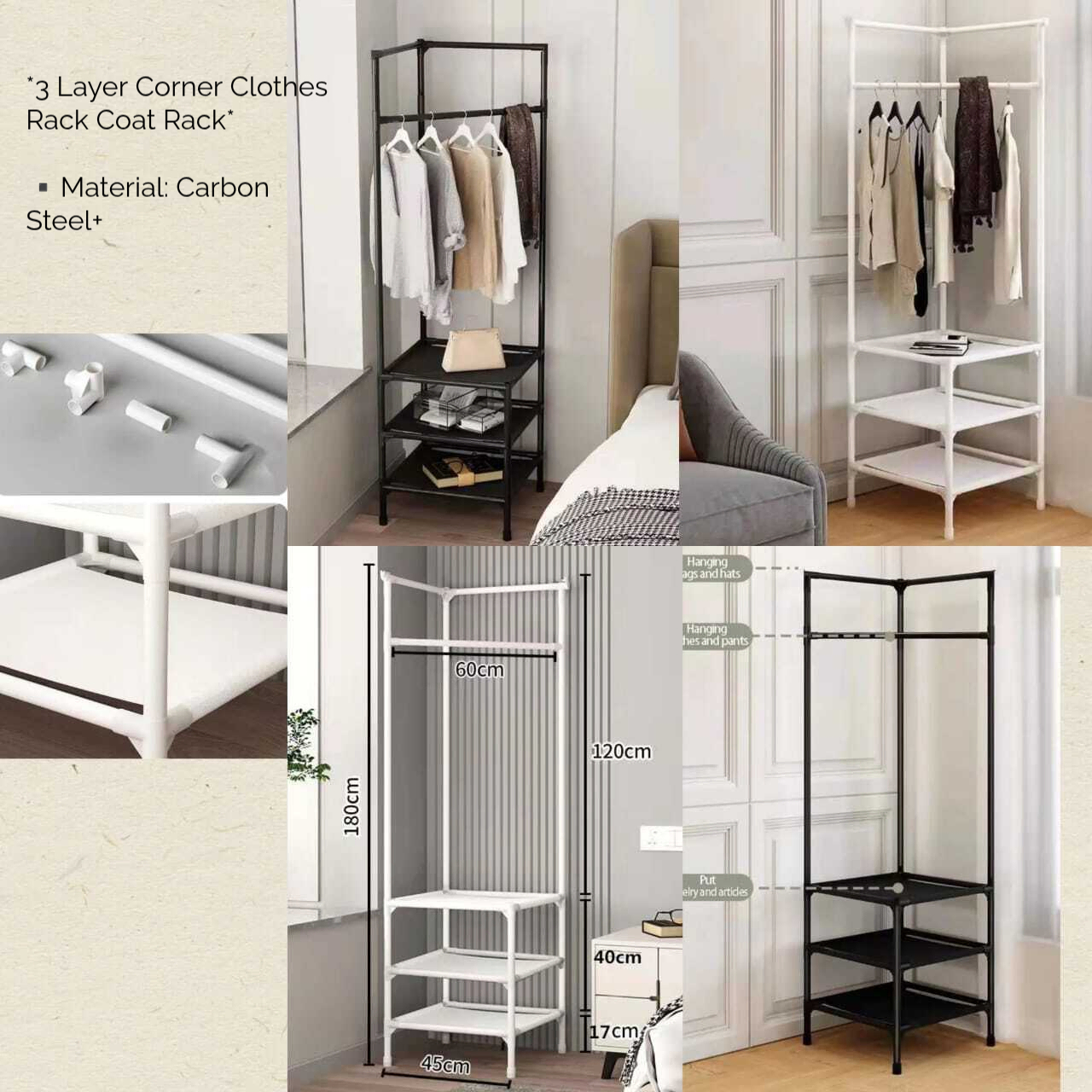 3 Layer Corner Clothes Rack/Coat Rack