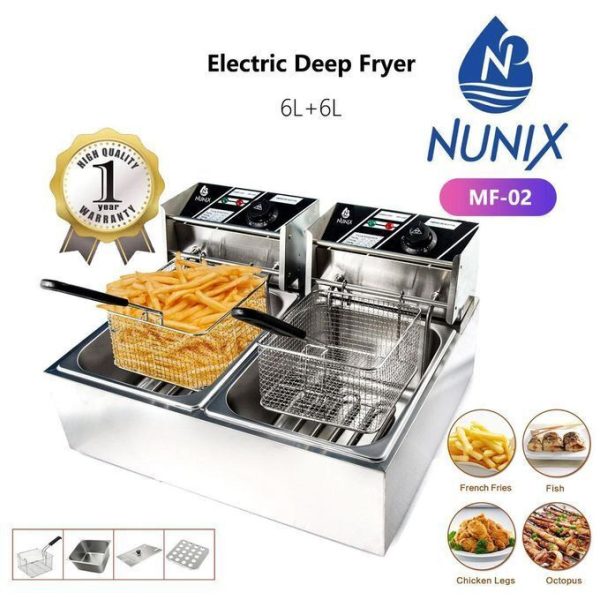 Nunix Double Tank 6+6L Chips & Chicken Stainless Steel Double Deep Fryers