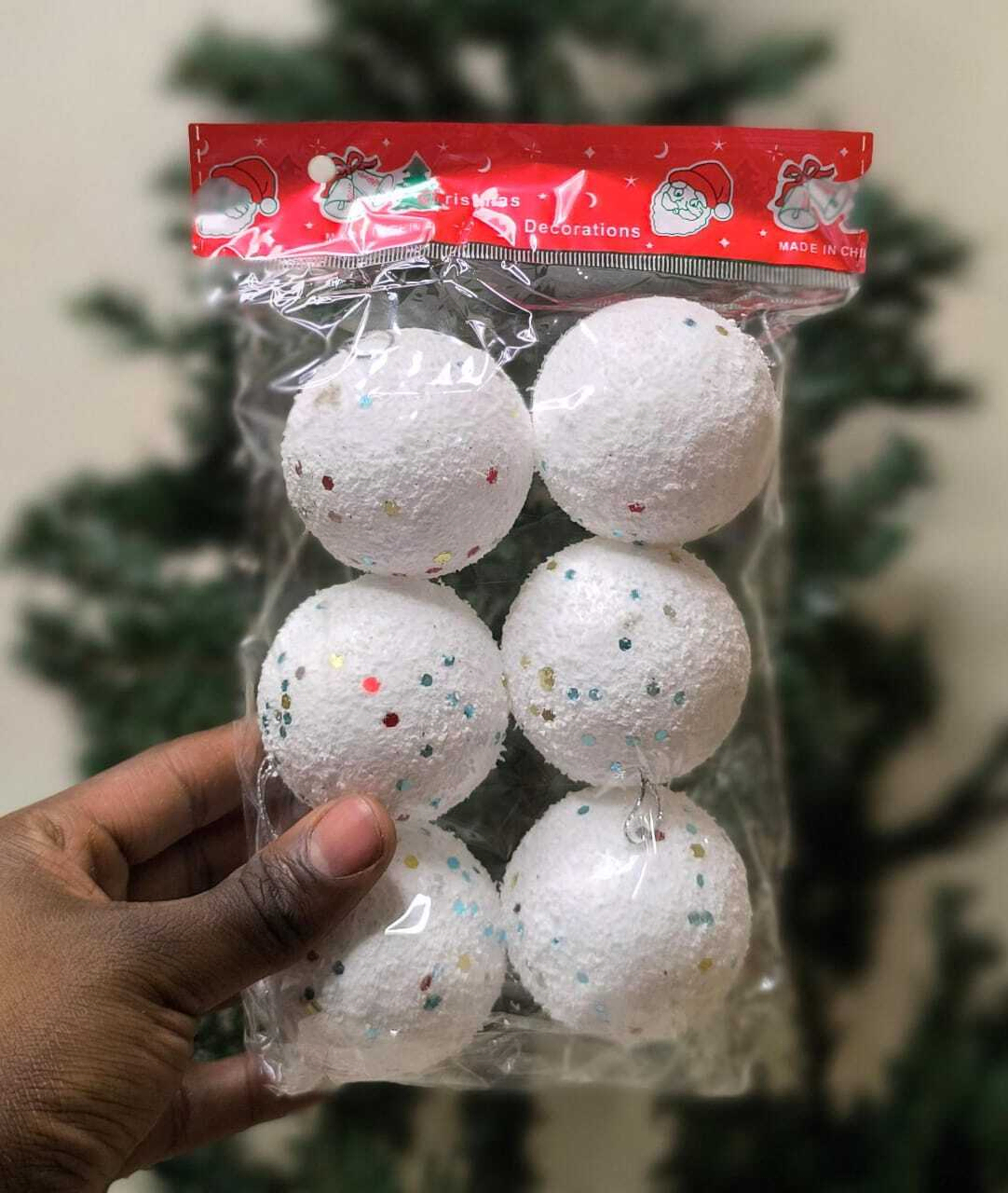 6-Piece White Glitter Snow Ball Decorations