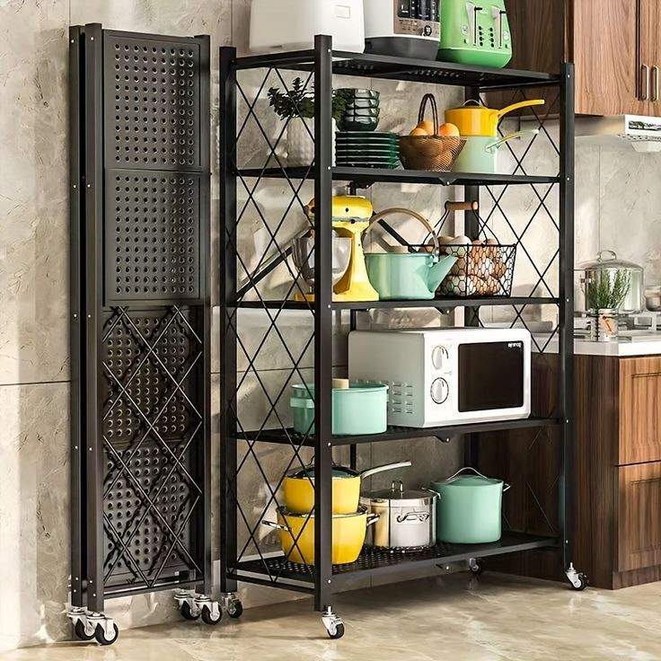5 & 3-Tier Foldable Multipurpose Kitchen Racks with Wheels