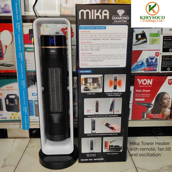 Mika Tower Heater with Remote, Fan, Tilt Protection and Oscillation