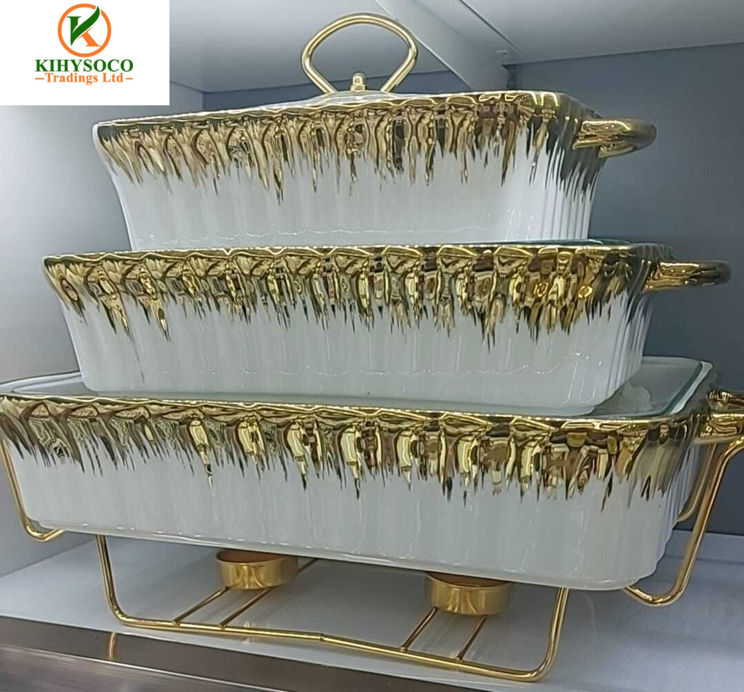 3.8L, 2.8L, 1.8L -white & gold ceramic set.